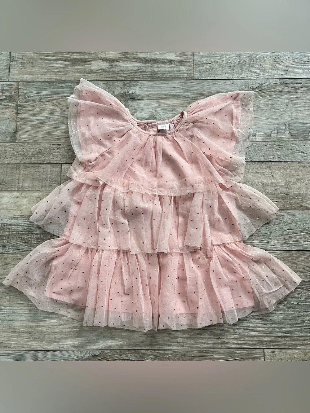 Gap Girls Pink Tiered Tulle Dress with Gold Polka Dots Size 12-18 Months